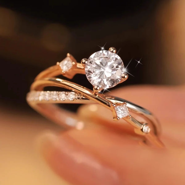 Stunning Star Track Inlay Ring – 925 Sterling Silver with Moissanite Simulation Diamond