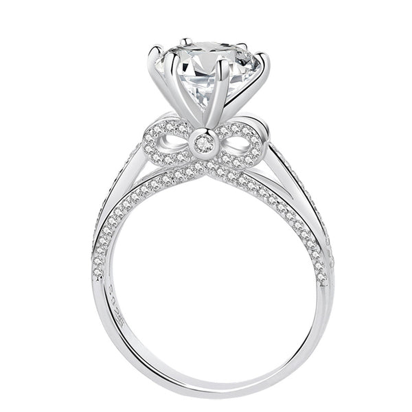 Dazzling Ribbon Bow Ring, 925 Silver with Moissanite, Perfect Valentine's Day Gift, Princess-like Elegant Design