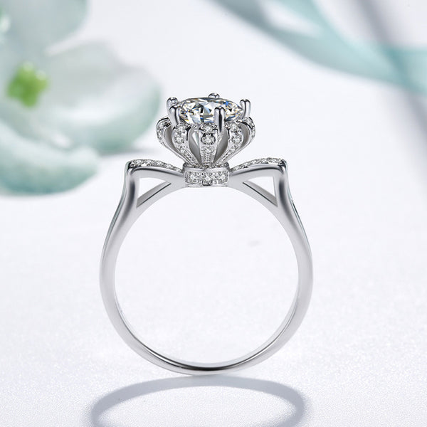 Cat Ear Eight Hearts and Eight Arrows D Color Moissanite Diamond Ring, Brilliant and Luxurious