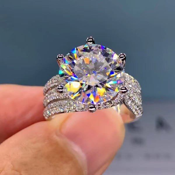 Six Heart Diamond Ring, Light Luxury 5-Carat White Hairstone, Ultimate Luxury and Romance