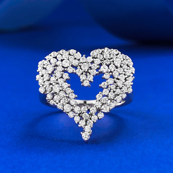 Radiant Heart-Shaped Full Diamond Ring, New S925 Silver Design, Fashionable and Elegant Senior Style