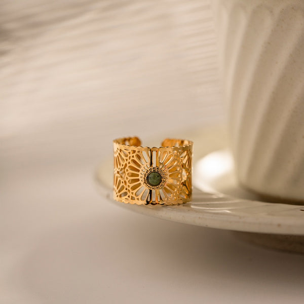 Skeleton Inlaid Natural Stone Open-End Ring – Crafted with Hundreds of Titanium Steel 