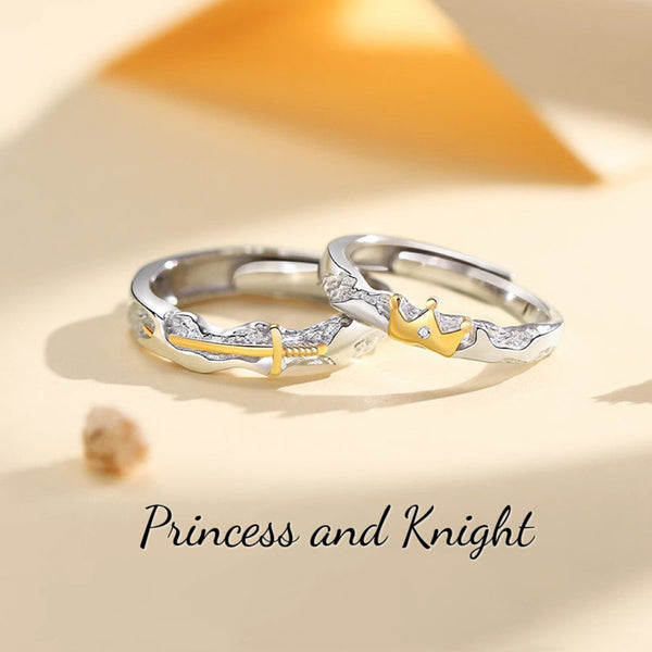 Princess and the Knight S925 Sterling Silver Couple Ring – Creative Pair for Christmas Gift