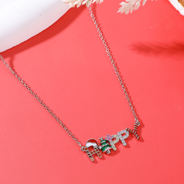 Festive Charm Necklace - Santa Claus and Christmas Tree Letter Design