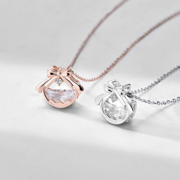 Winter Grace Bow Necklace - 925 Sterling Silver Princess Jewelry for Christmas
