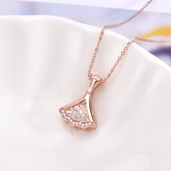 Elegant Dress Pendant Necklace - Titanium Steel with Real Diamonds for Women