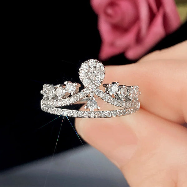 Hot New Crown Ring, Europe and America Creative Micro-Set Full Diamond Engagement Ring for Women, Sparkling and Extraordinary